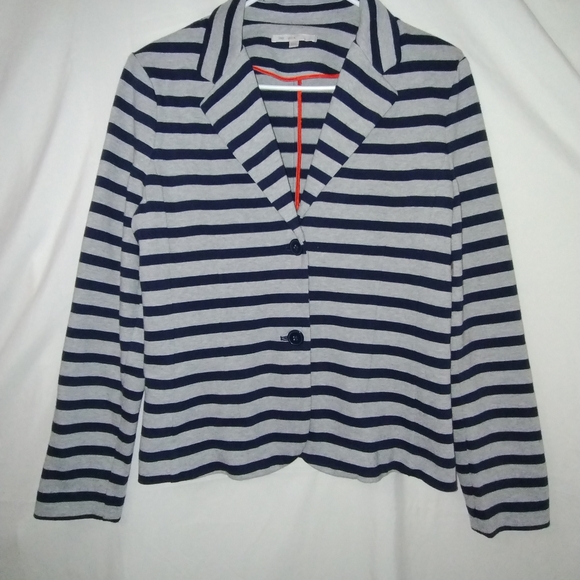 Gap Women's Classic Striped Cotton Blazer Navy Grey Academia Nautical Preppy - Picture 2 of 8